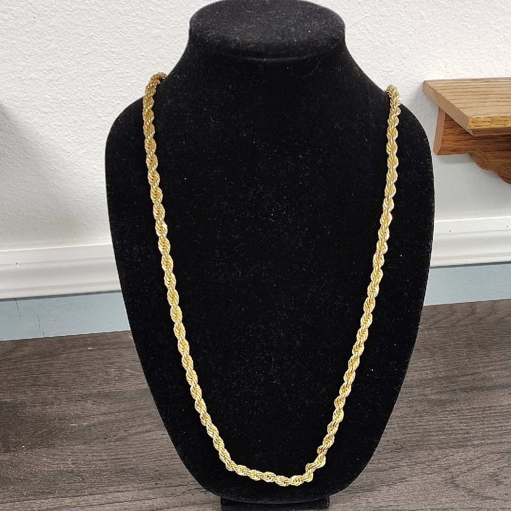 Vintage Gold Colored Rope Necklace 34 Inches Long.